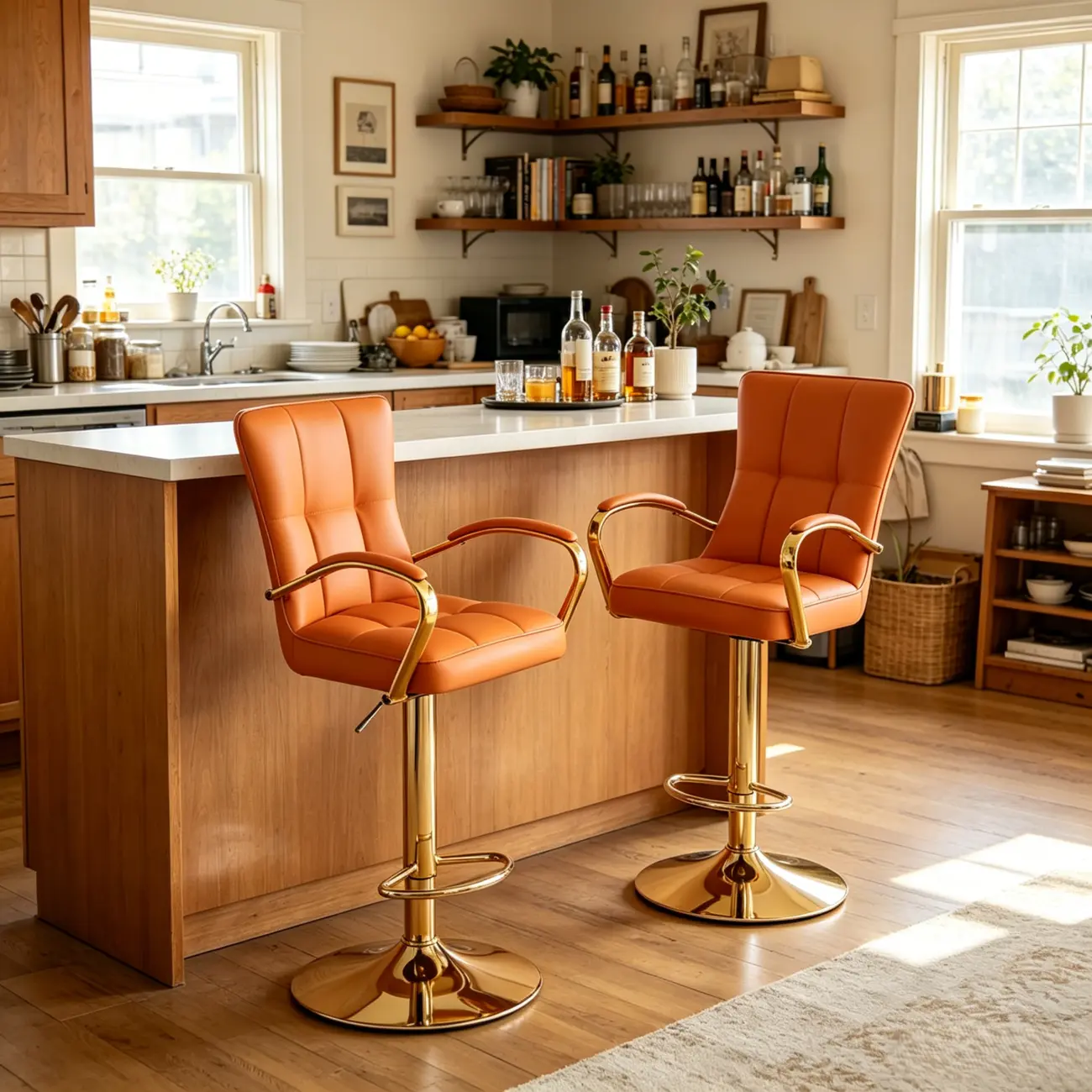 Glam Leather Adjustable Bar Stools with High Back Image - 3 | homeyfad