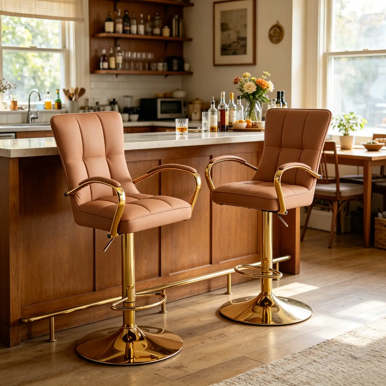 Glam Leather Adjustable Bar Stools with High Back Image - 4 | homeyfad