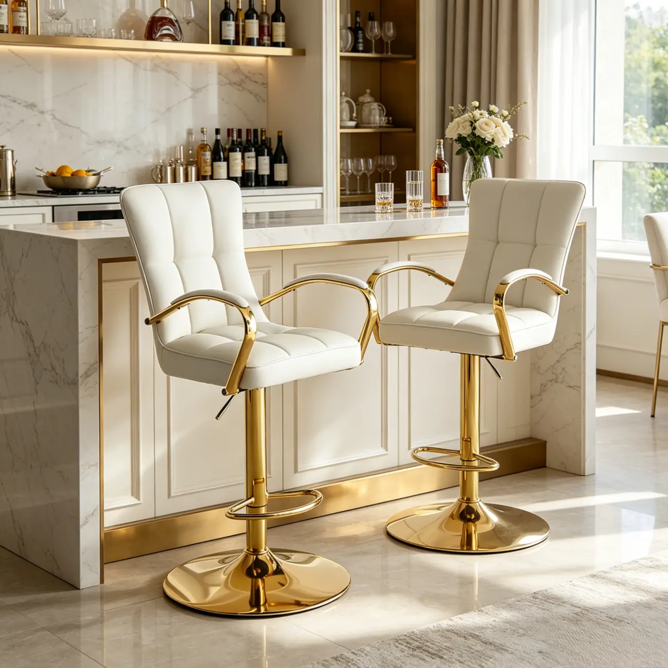 Glam Leather Adjustable Bar Stools with High Back Image - 1 | homeyfad
