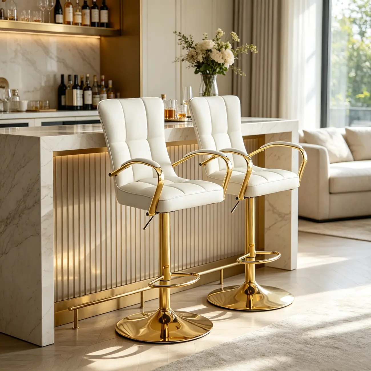 Glam Leather Adjustable Bar Stools with High Back Image - 2 | homeyfad