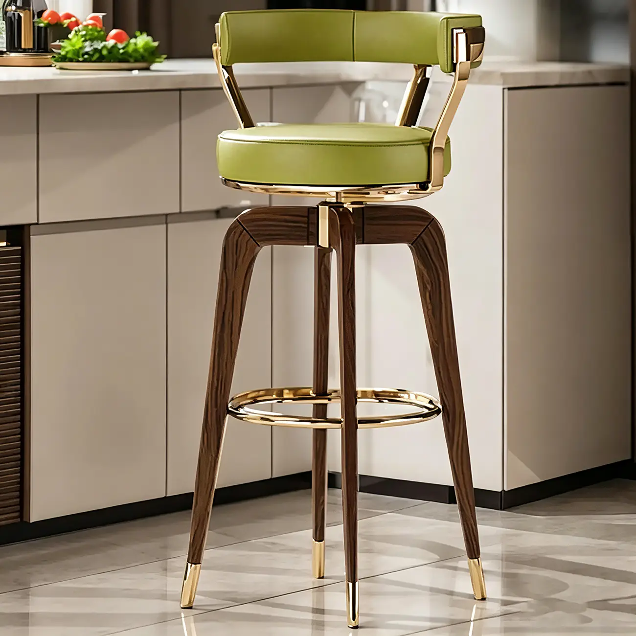 Swivel Mid Century Modern Counter Height Leather Bar Stools Image - 6 | homeyfad
