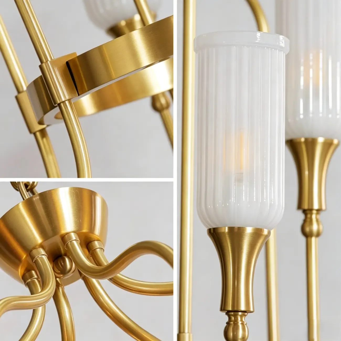 Modern Luxury Brass Chandelier with Fluted Glass Shades Image - 7 | homeyfad