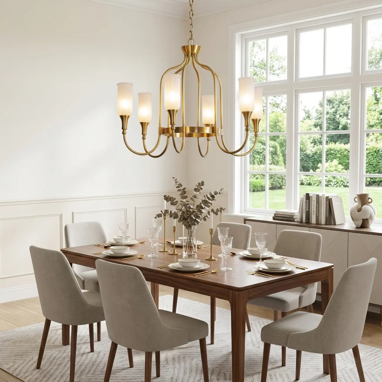 Modern Luxury Brass Chandelier with Fluted Glass Shades Image - 4 | homeyfad