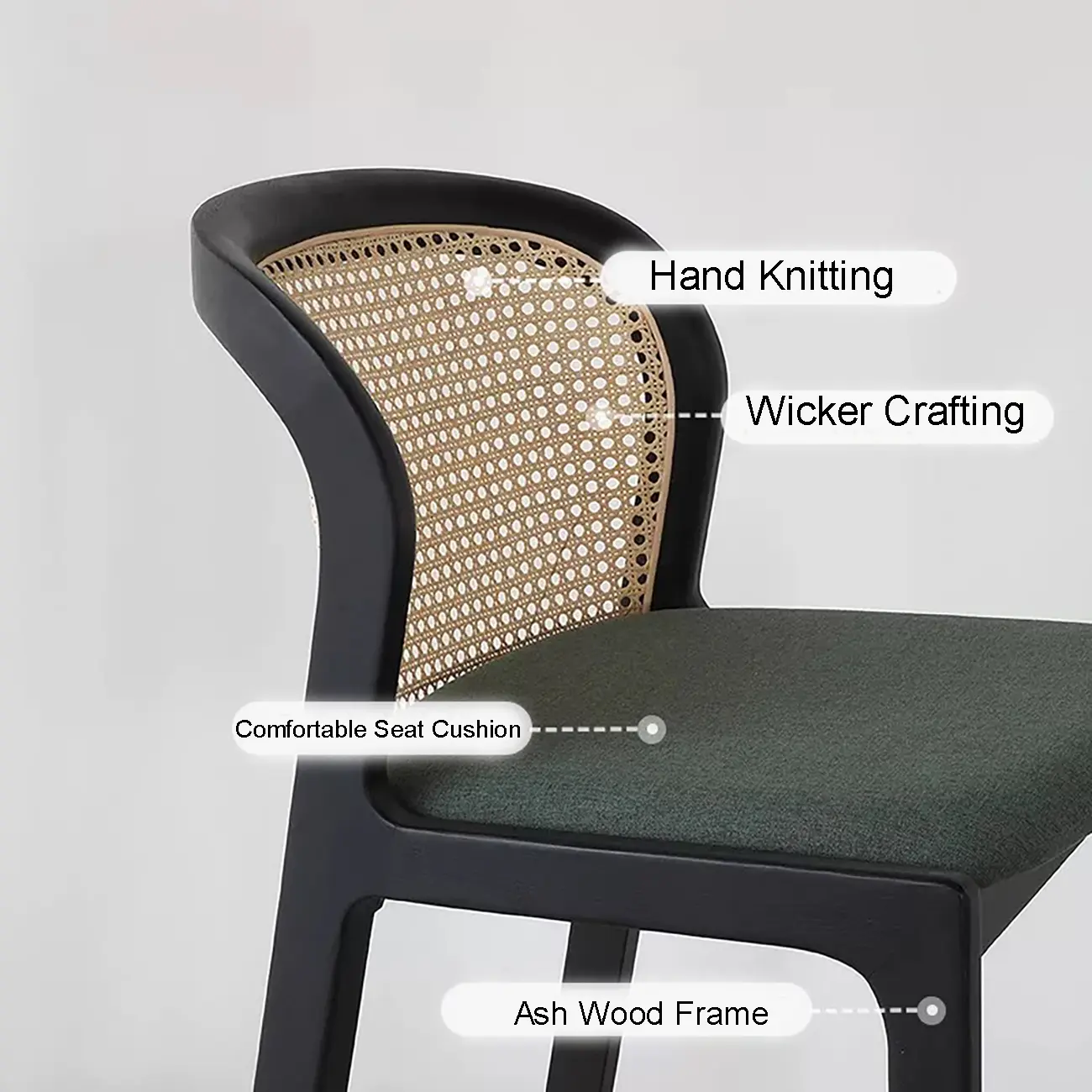 Organic Modern Curved Woven Counter Stools Solid Wood Frame Image - 7 | homeyfad