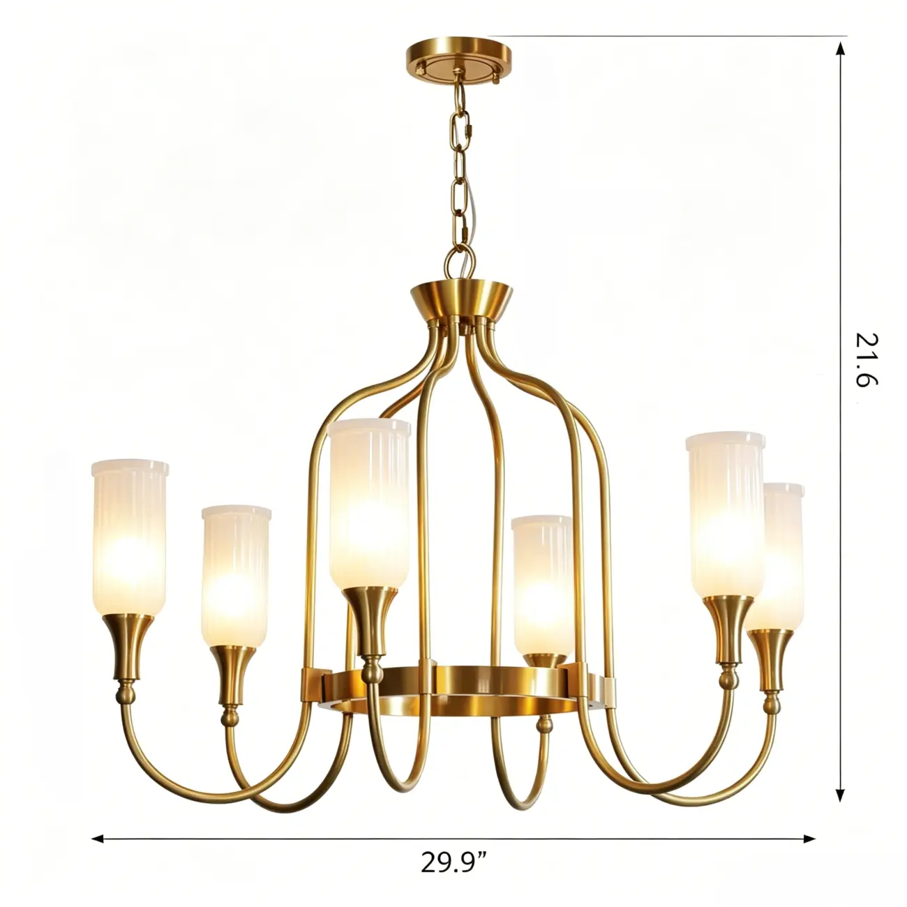 Modern Luxury Brass Chandelier with Fluted Glass Shades #size | homeyfad