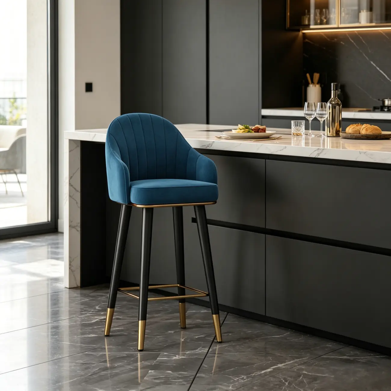 Glam Velvet Upholstered Counter Height Bar Stools Image - 1 | homeyfad