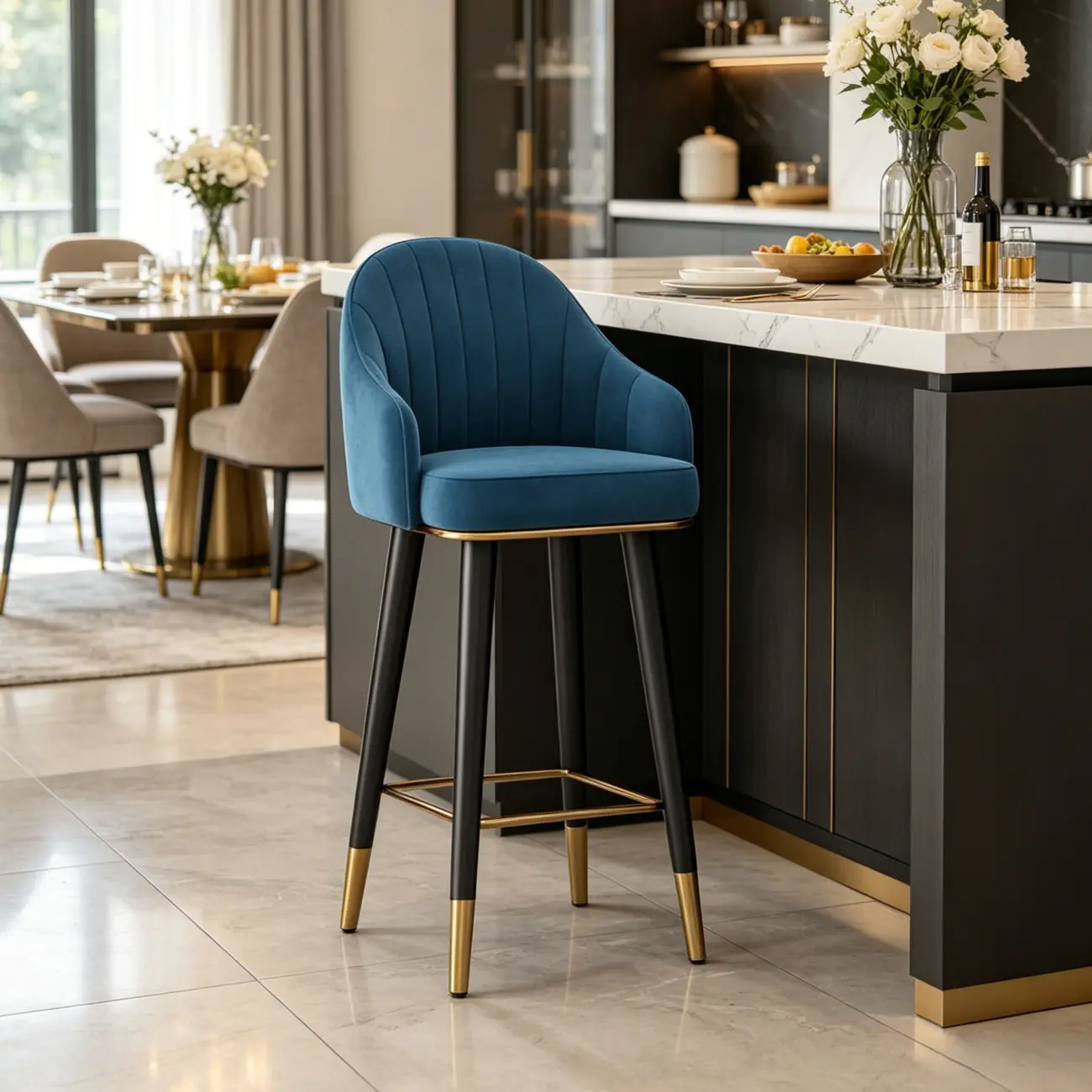 Glam Velvet Upholstered Counter Height Bar Stools Image - 6 | homeyfad