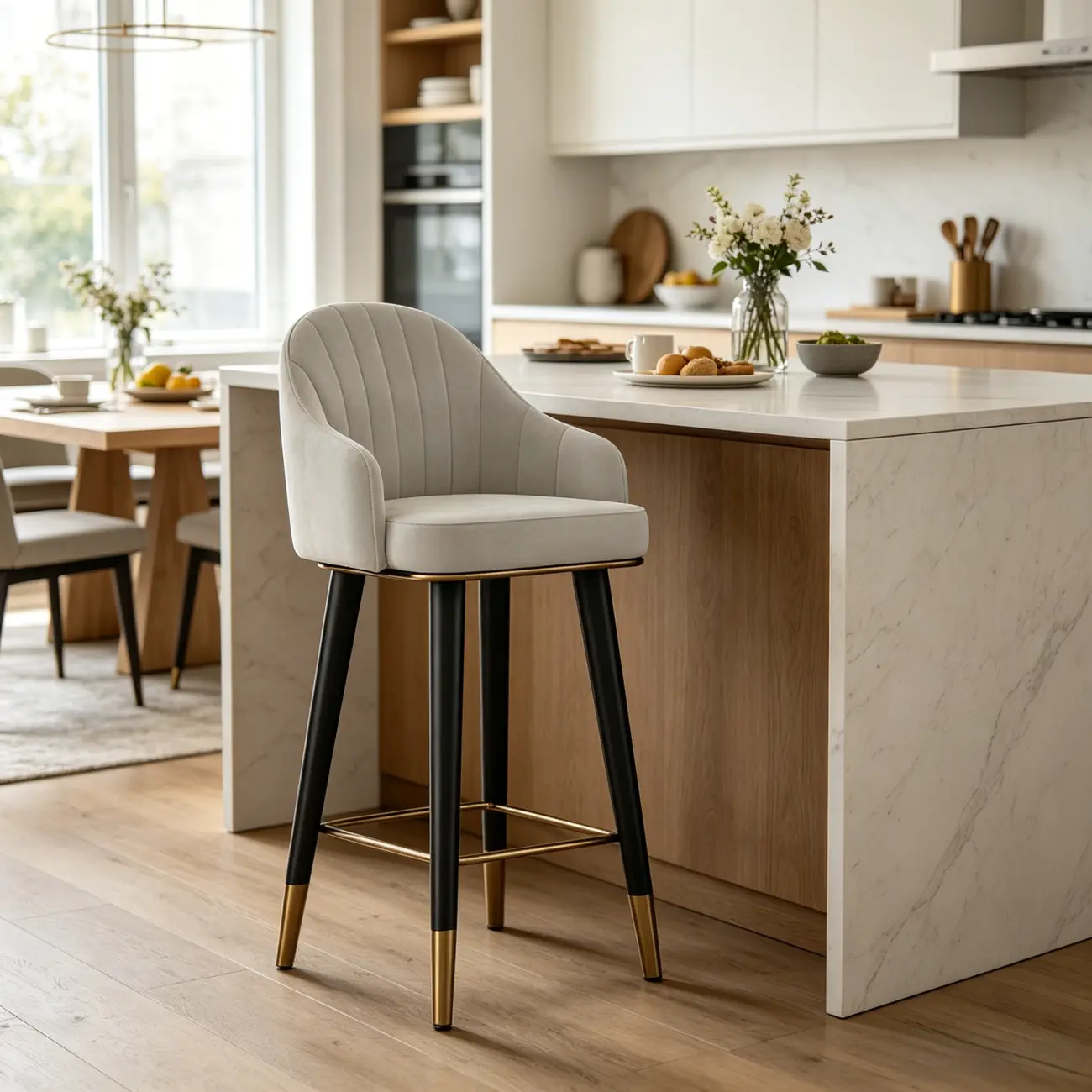 Glam Velvet Upholstered Counter Height Bar Stools Image - 2 | homeyfad