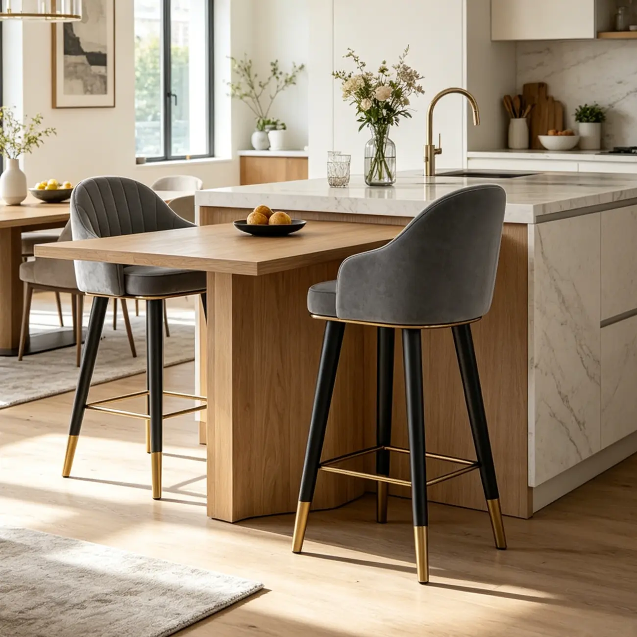 Glam Velvet Upholstered Counter Height Bar Stools Image - 5 | homeyfad