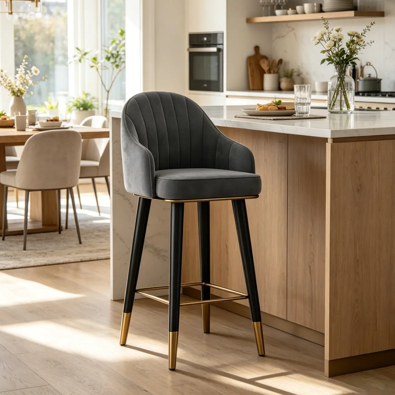 Glam Velvet Upholstered Counter Height Bar Stools Image - 4 | homeyfad
