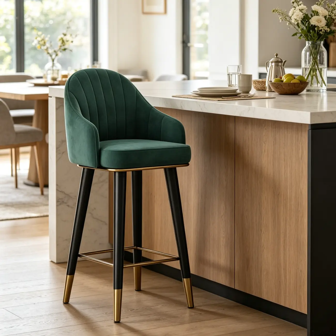 Glam Velvet Upholstered Counter Height Bar Stools Image - 7 | homeyfad