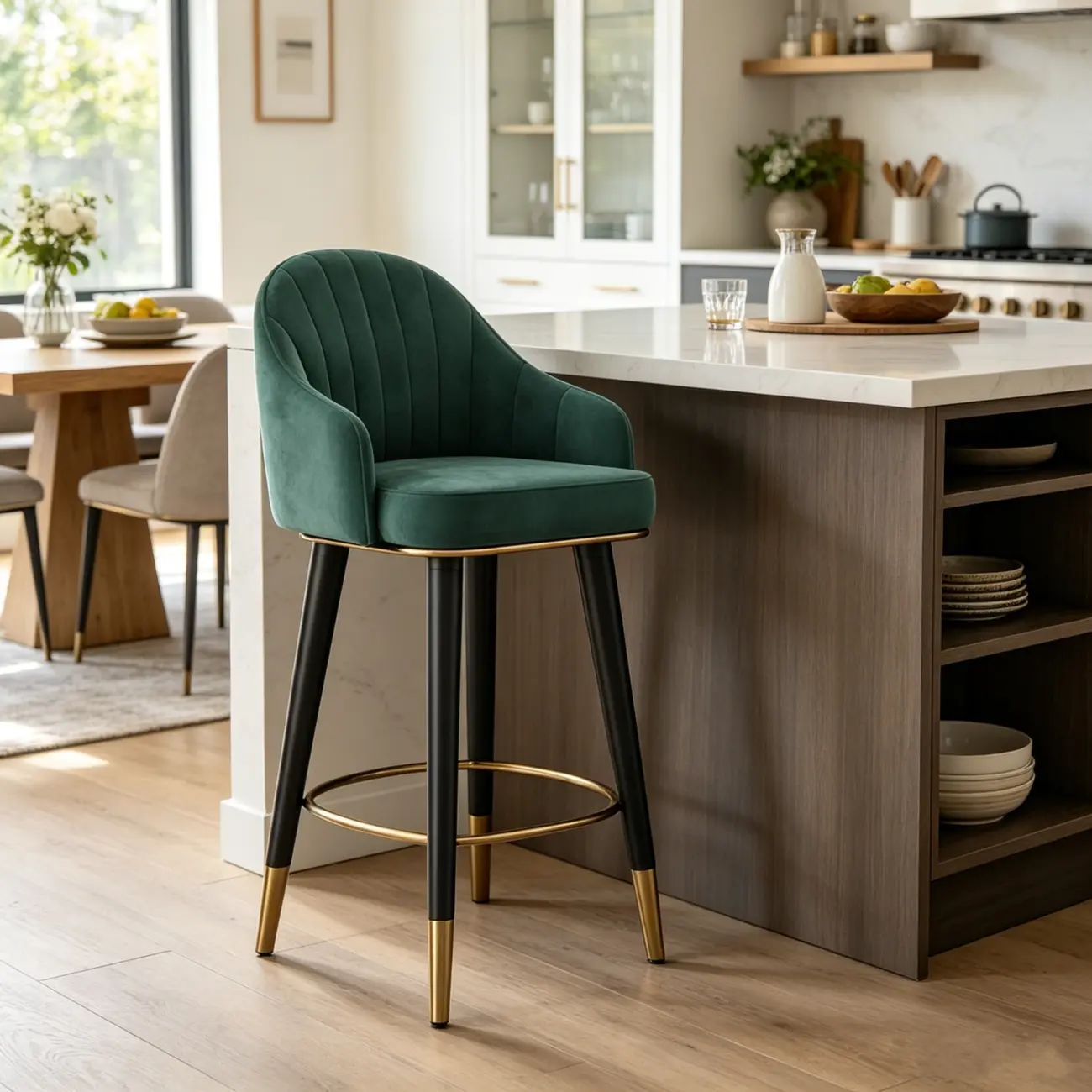 Glam Velvet Upholstered Counter Height Bar Stools Image - 8 | homeyfad