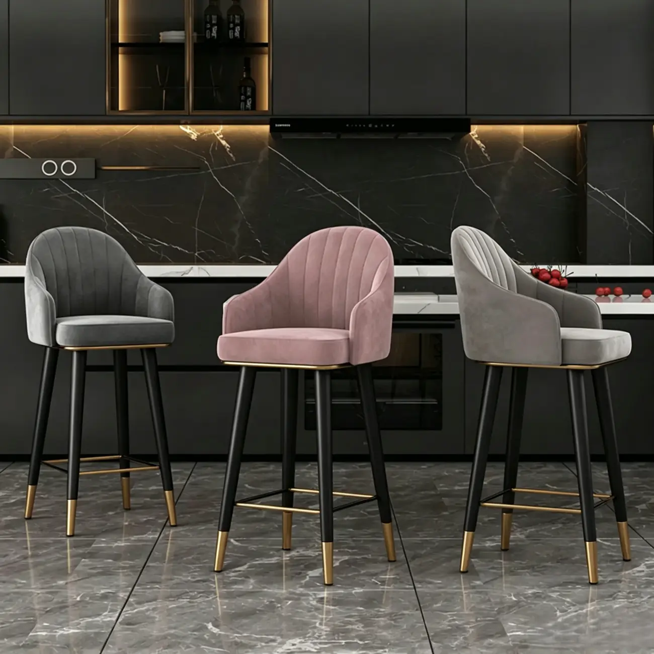 Glam Velvet Upholstered Counter Height Bar Stools Image - 10 | homeyfad