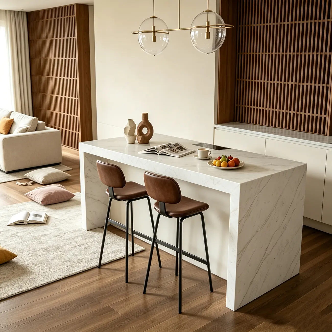 Saddle Leather Modern Ergonomic Low Back Bar Stool for Kitchen Image - 4 | homeyfad