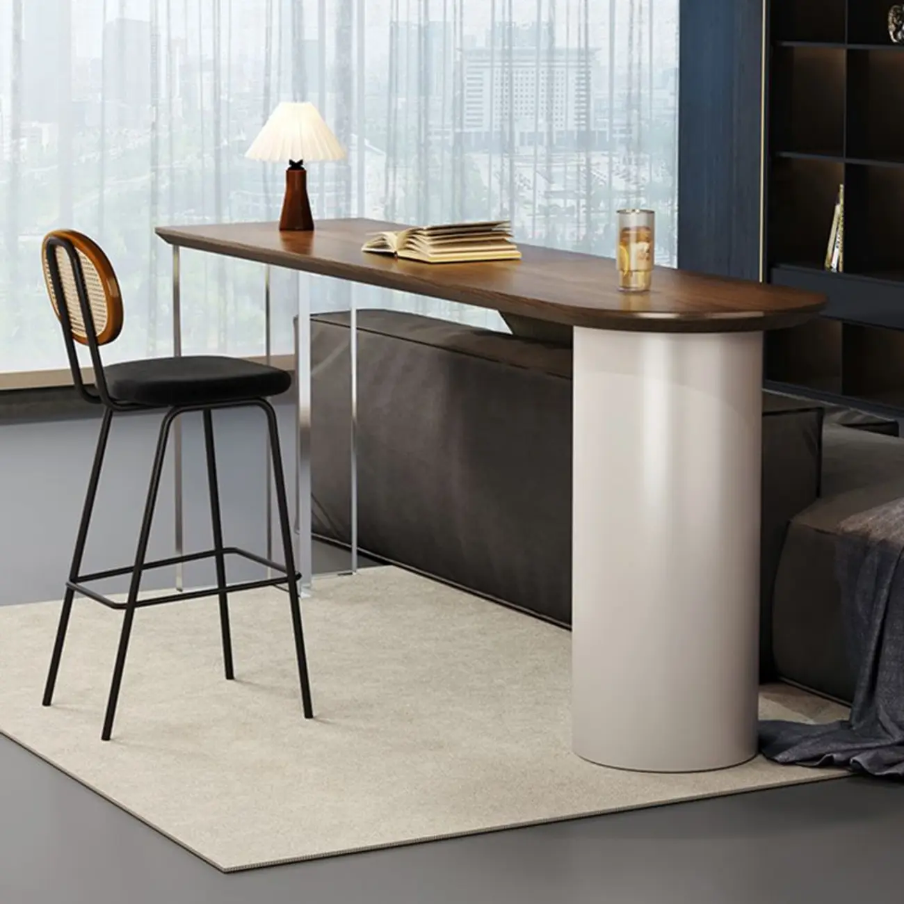 Modern Pine Wood Pub Table with Acrylic Base for Office Image - 6 | homeyfad