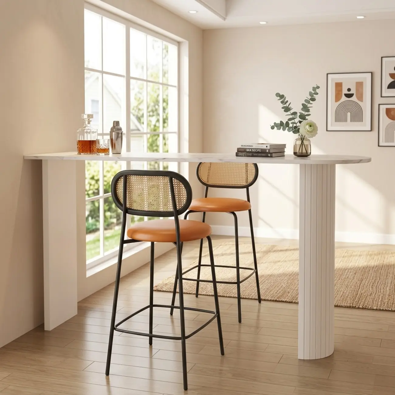 Modern Marble Top Bar Table with Geometric Frame for Dining Image - 3 | homeyfad