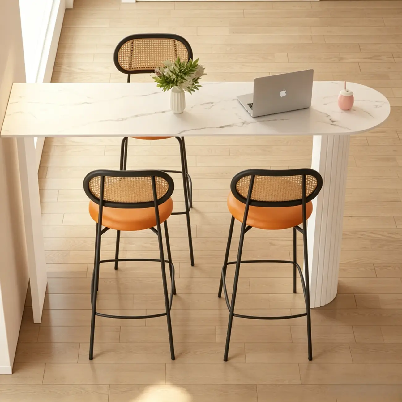 Modern Marble Top Bar Table with Geometric Frame for Dining Image - 4 | homeyfad