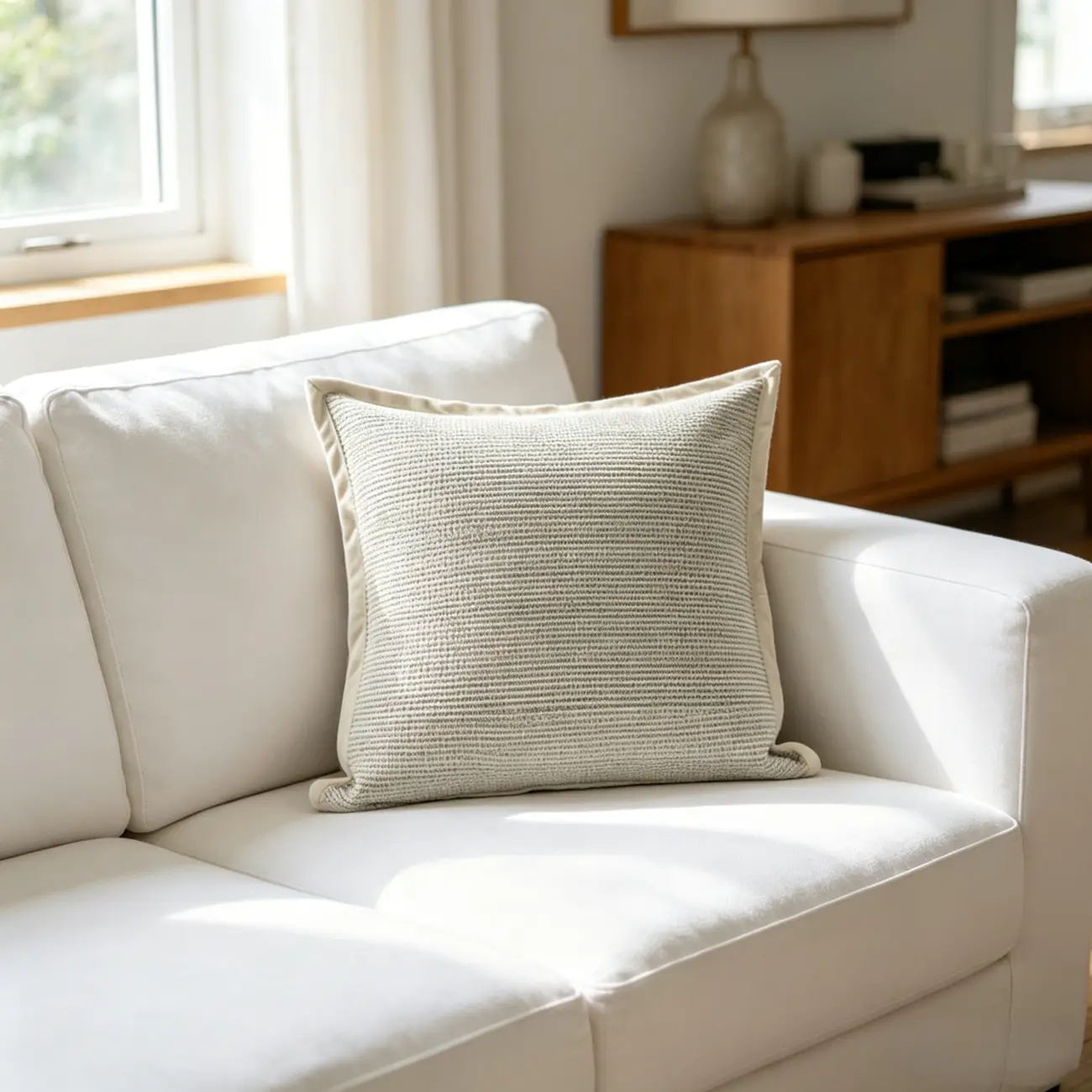 Modern Minimalist Beige Woven Textured Decorative Throw Pillow Image - 5 | homeyfad