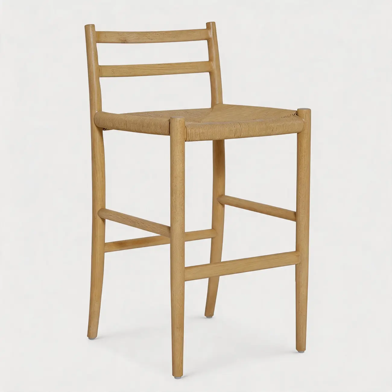 Open Back Mid-century Modern Woven Rope Bar Stools Solid Wod Frame Image - 8 | homeyfad