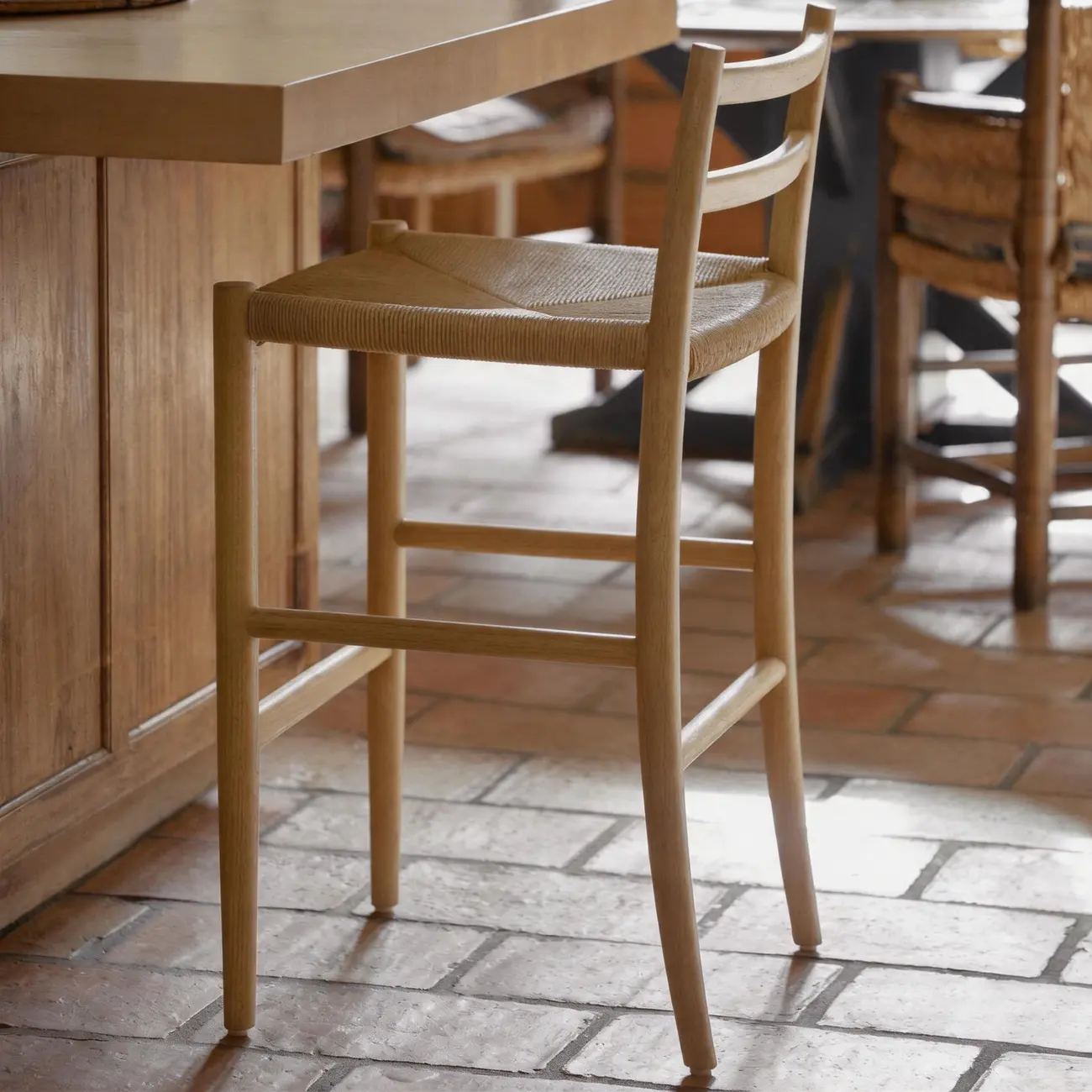 Open Back Mid-century Modern Woven Rope Bar Stools Solid Wod Frame Image - 6 | homeyfad