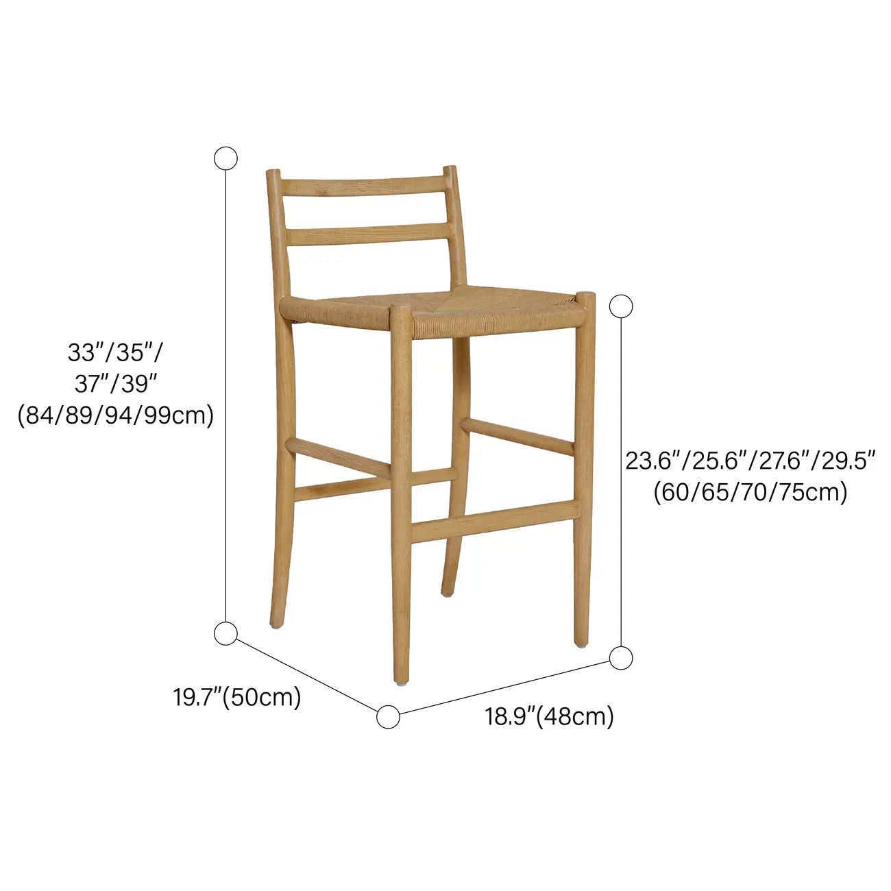 Open Back Mid-century Modern Woven Rope Bar Stools Solid Wod Frame #size | homeyfad