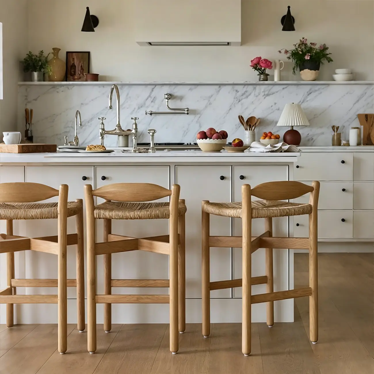 Modern Crafted Solid White Ash Wood Bar Stool For Kitchen Island Image - 6 | homeyfad