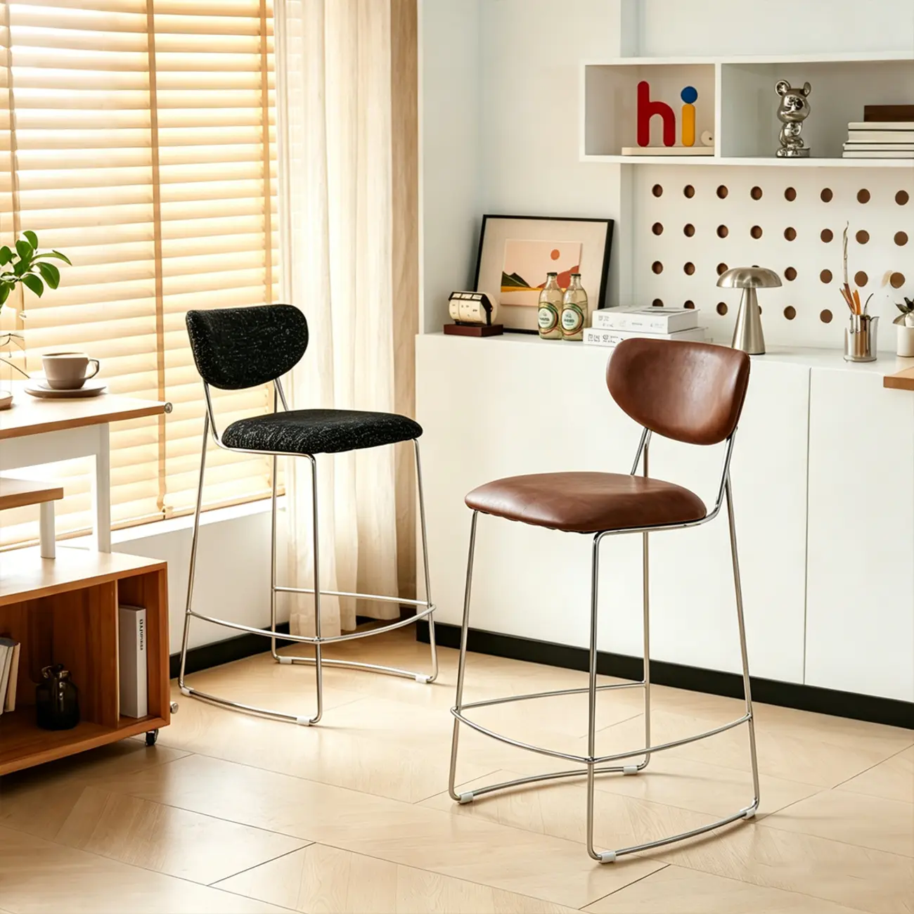Minimalist Solid Steel Upholstered Kitchen Counter Stool Image - 1 | homeyfad