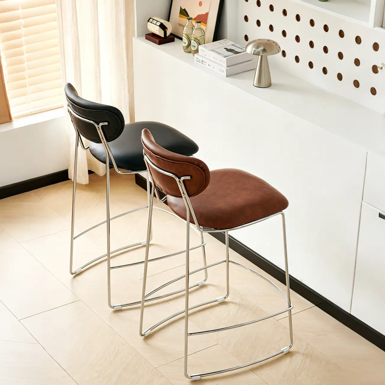 Minimalist Solid Steel Upholstered Kitchen Counter Stool Image - 3 | homeyfad