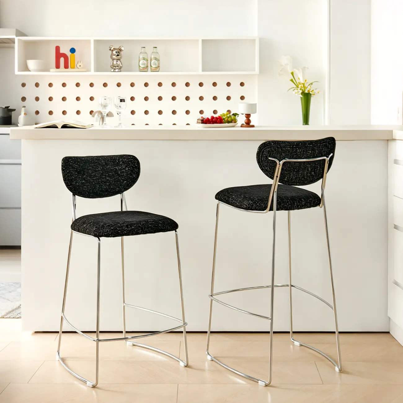 Minimalist Solid Steel Upholstered Kitchen Counter Stool Image - 4 | homeyfad