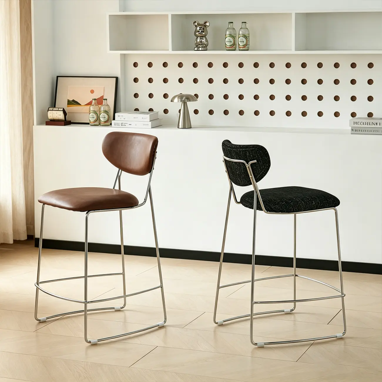 Minimalist Solid Steel Upholstered Kitchen Counter Stool Image - 6 | homeyfad
