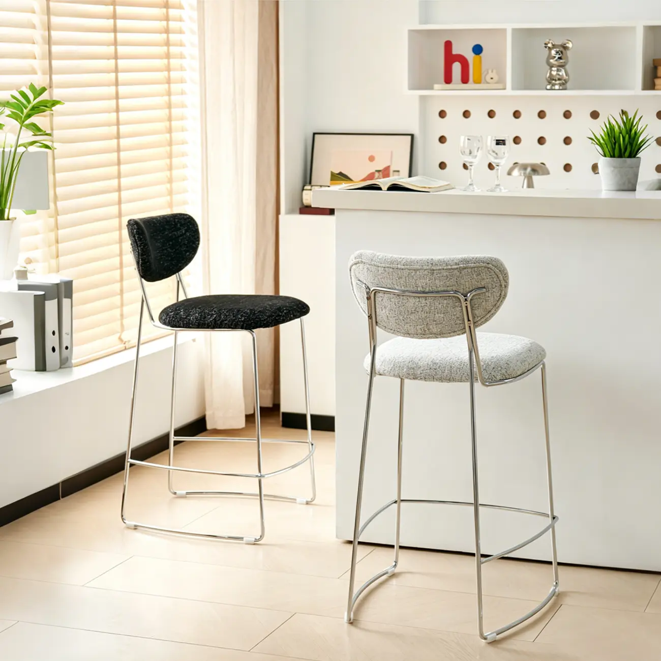 Minimalist Solid Steel Upholstered Kitchen Counter Stool Image - 2 | homeyfad