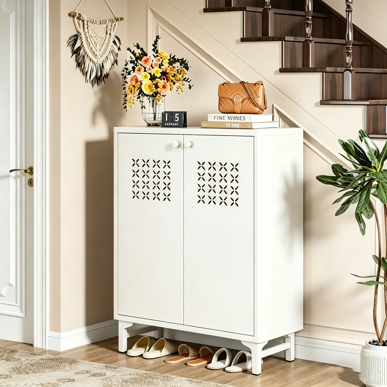 Modern Breathable Lattice Shoe Storage With Adjustable Shelves Image - 2 | homeyfad