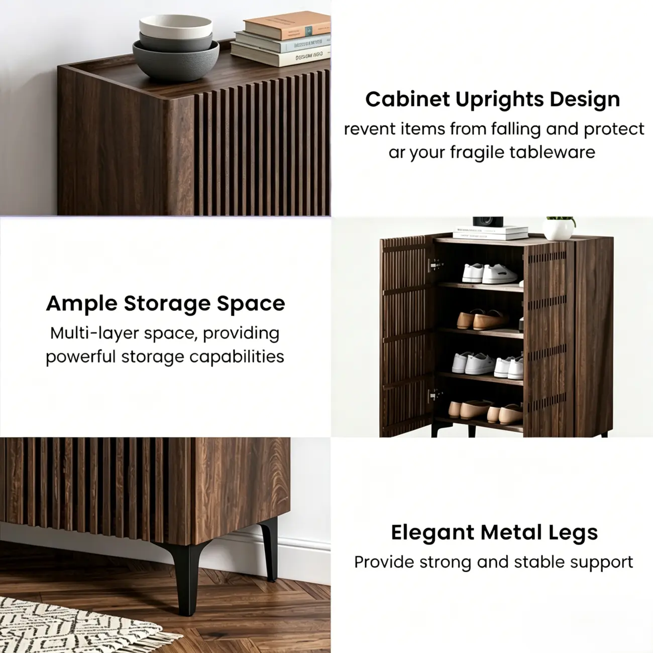 Mid-Century Modern Slatted Solid Wood Shoe Cabinet Image - 5 | homeyfad