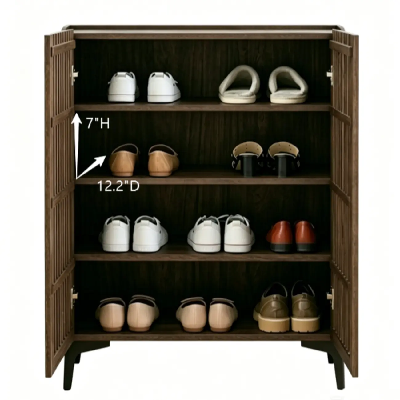 Mid-Century Modern Slatted Solid Wood Shoe Cabinet Image - 12 | homeyfad