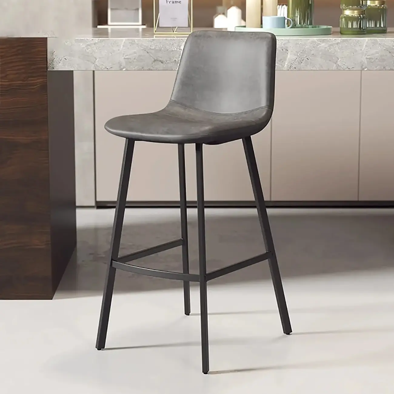 Scandinavian Leather Black Frame Bar Stool Image - 7 | homeyfad