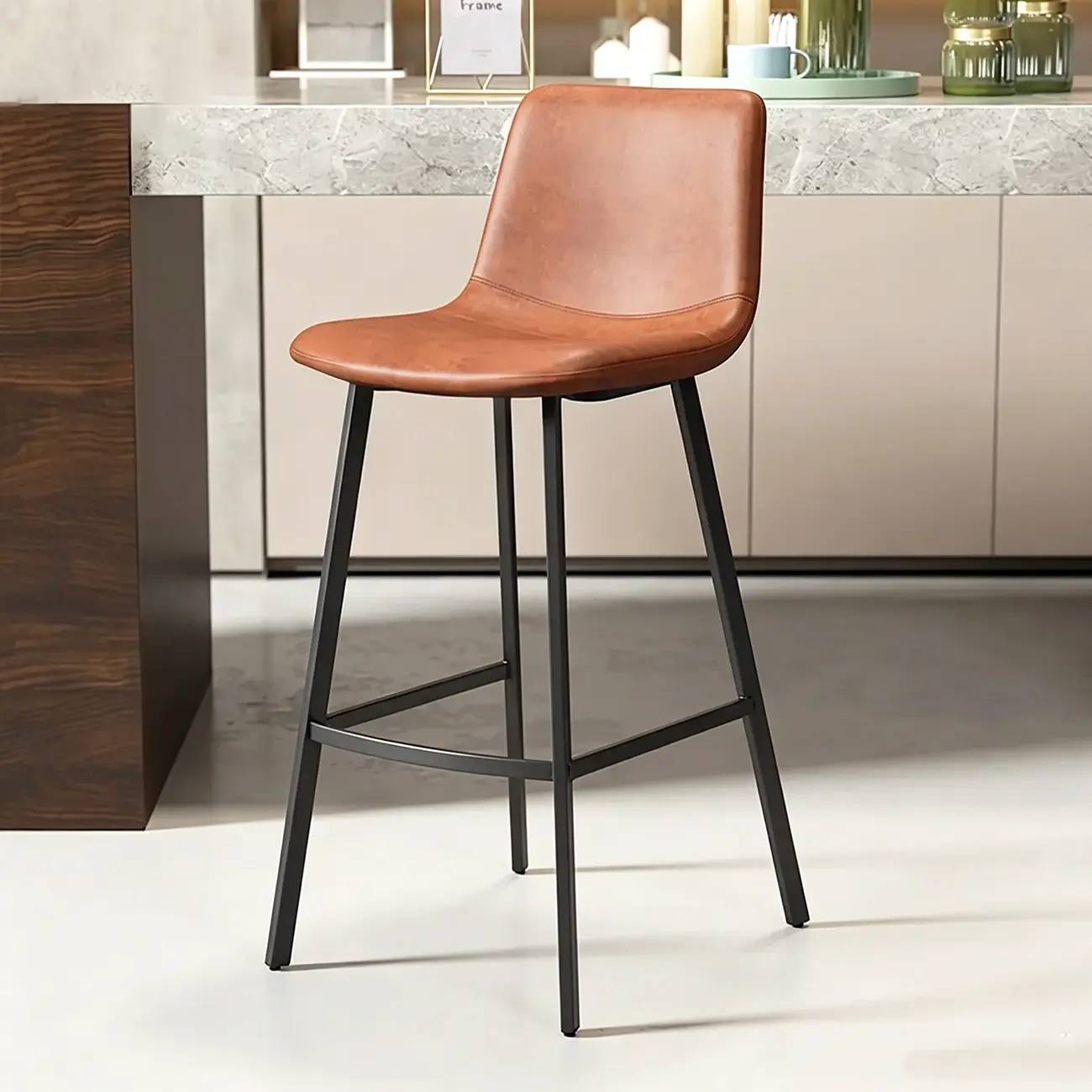 Scandinavian Leather Black Frame Bar Stool Image - 9 | homeyfad