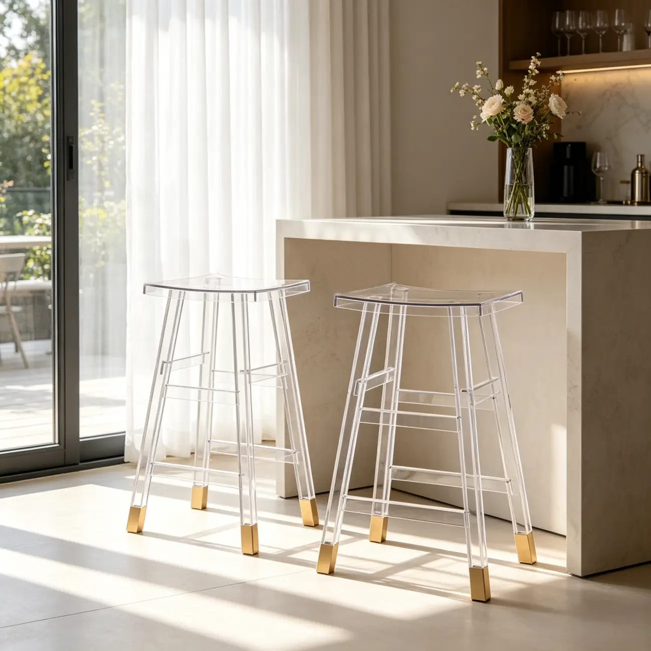 Saddle Acrylic Counter Height Backless Bar Stools Image - 6 | homeyfad