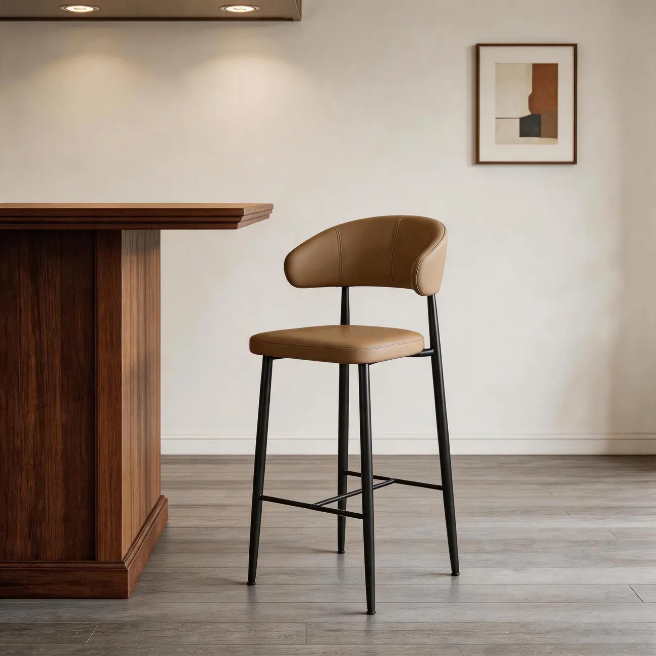 Modern Faux Leather Counter Height Bar Stool with Curved Back Image - 10 | homeyfad