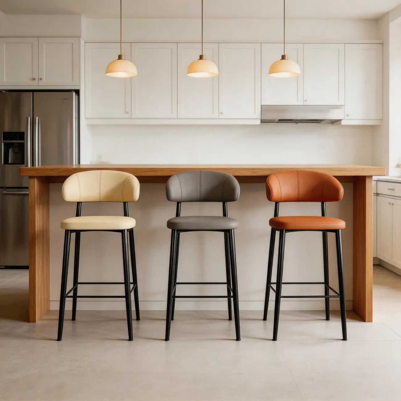 Modern Faux Leather Counter Height Bar Stool with Curved Back Image - 2 | homeyfad