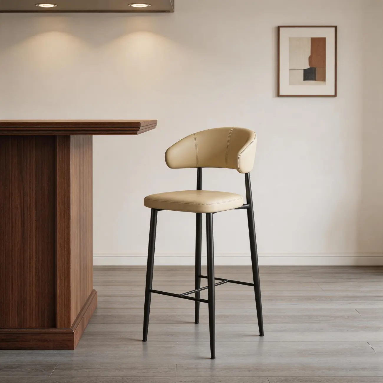 Modern Faux Leather Counter Height Bar Stool with Curved Back Image - 8 | homeyfad