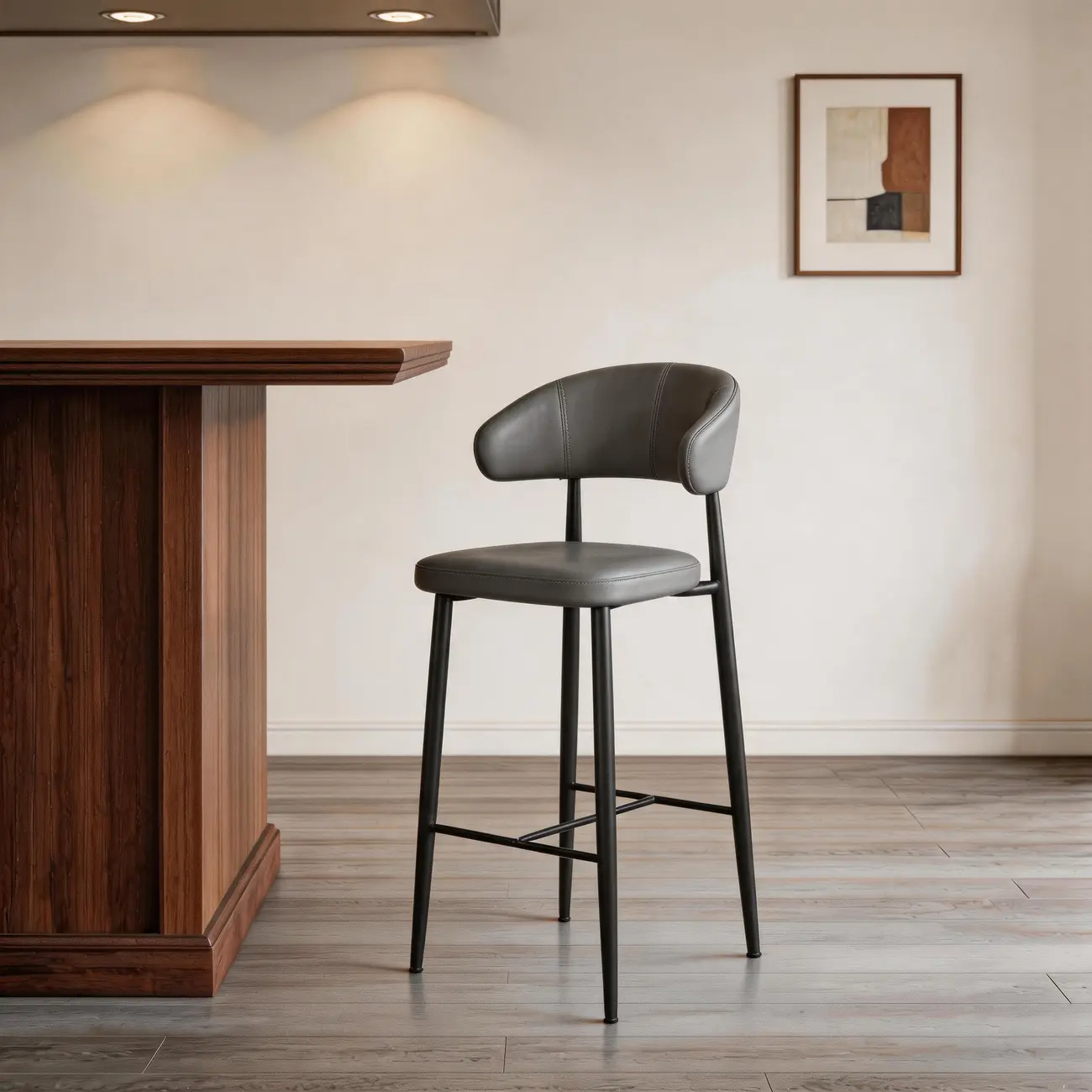 Modern Faux Leather Counter Height Bar Stool with Curved Back Image - 7 | homeyfad
