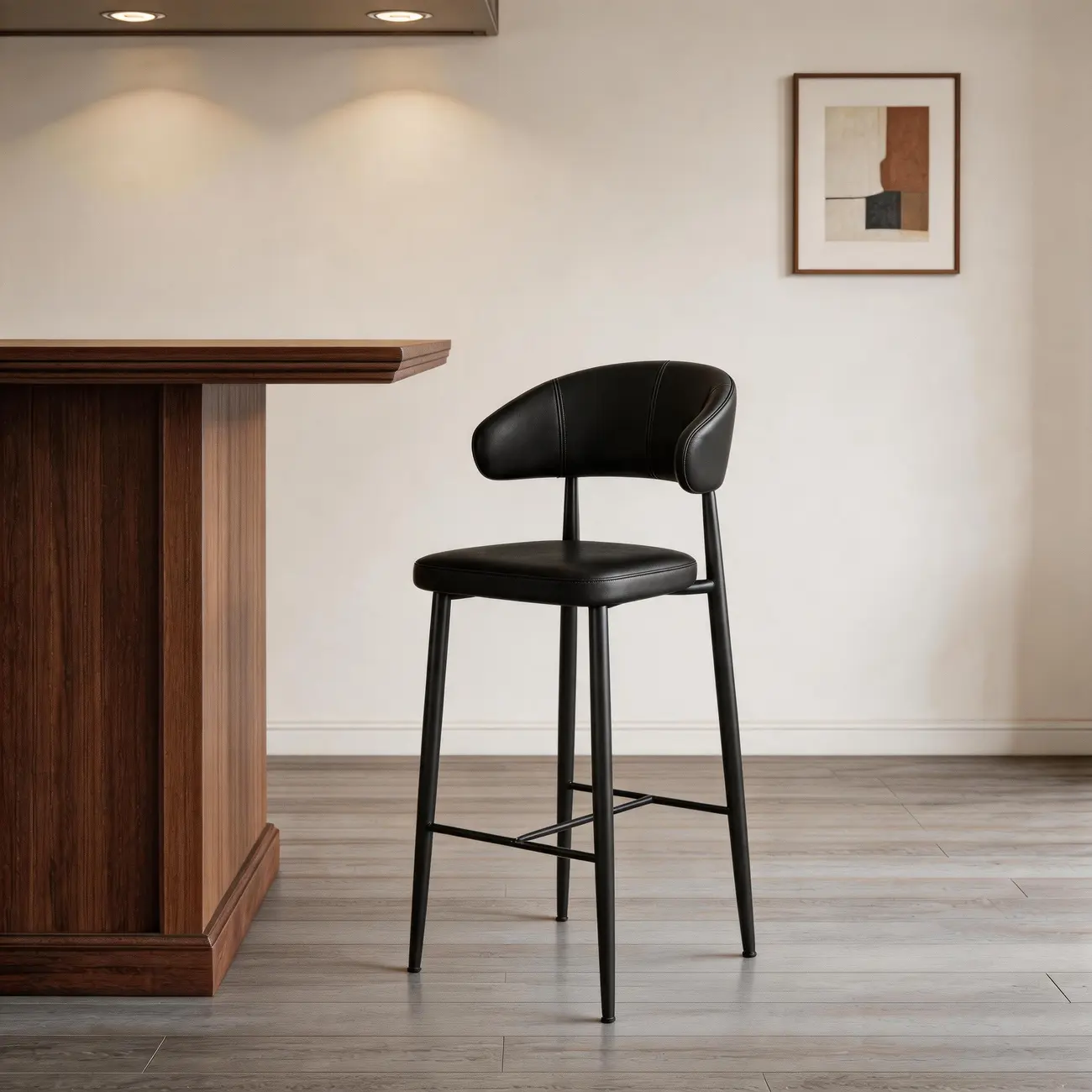 Modern Faux Leather Counter Height Bar Stool with Curved Back Image - 9 | homeyfad