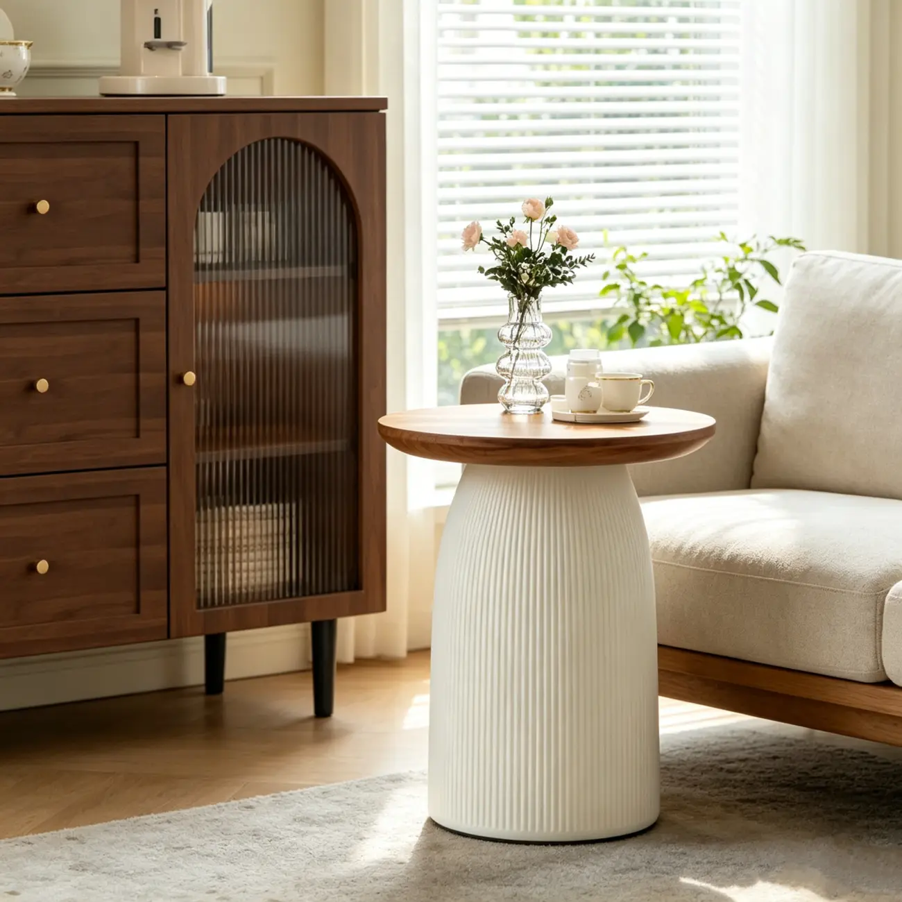 Living Room Brown Round Pedestal End Table Image - 3 | homeyfad