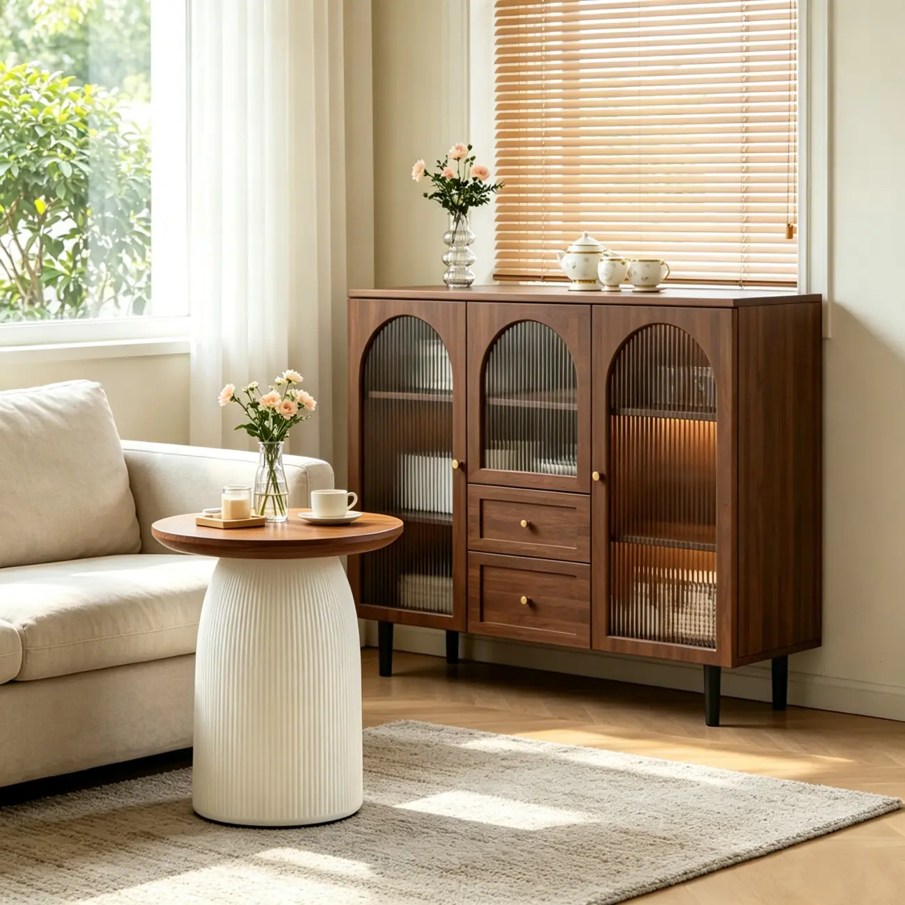 Living Room Brown Round Pedestal End Table Image - 4 | homeyfad