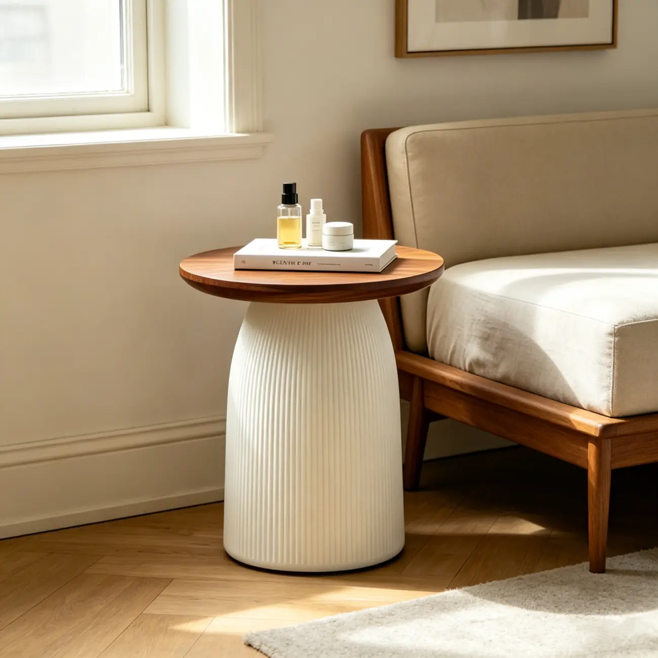 Living Room Brown Round Pedestal End Table Image - 5 | homeyfad