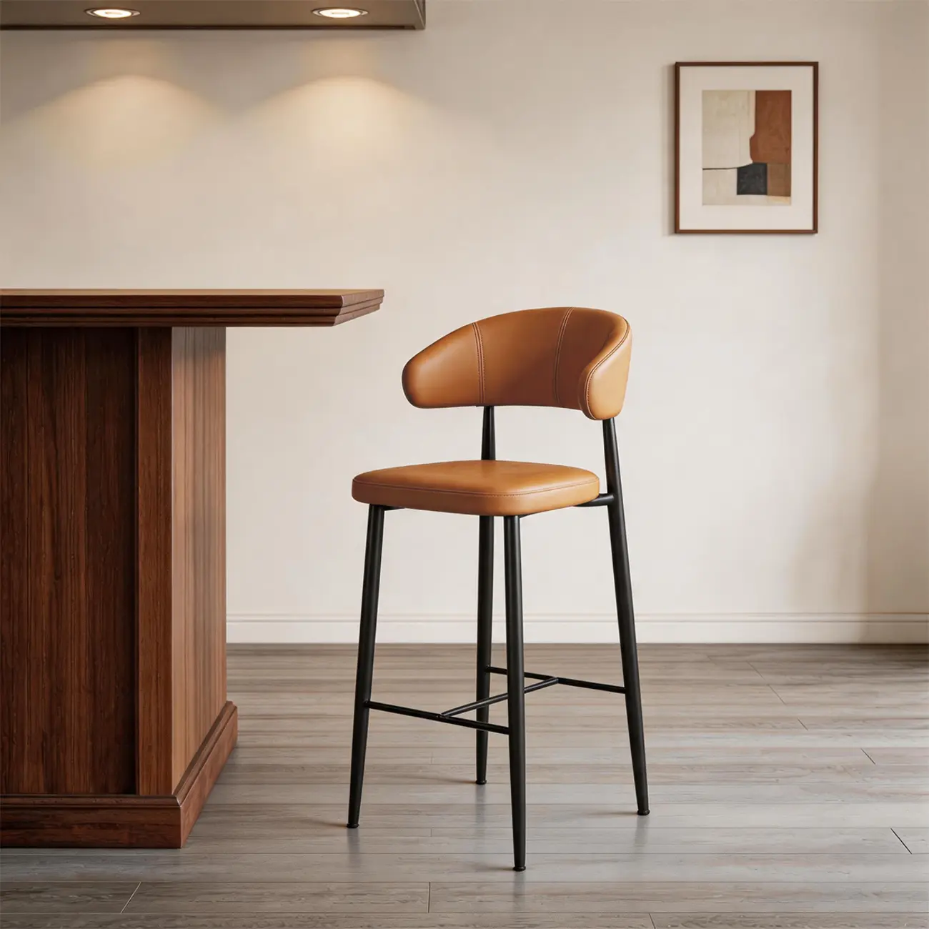 Modern Faux Leather Counter Height Bar Stool with Curved Back Image - 11 | homeyfad