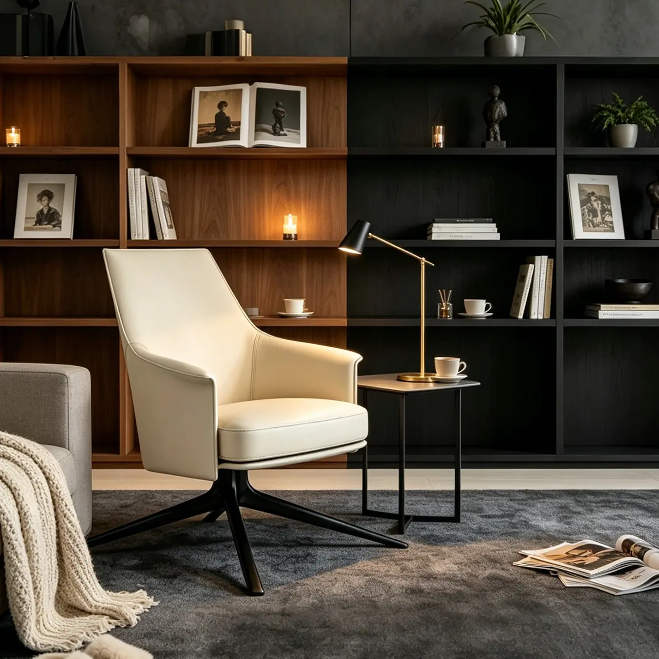 Mid-century Modern Swivel Leather Arm Chair High And Mid Back Image - 5 | homeyfad