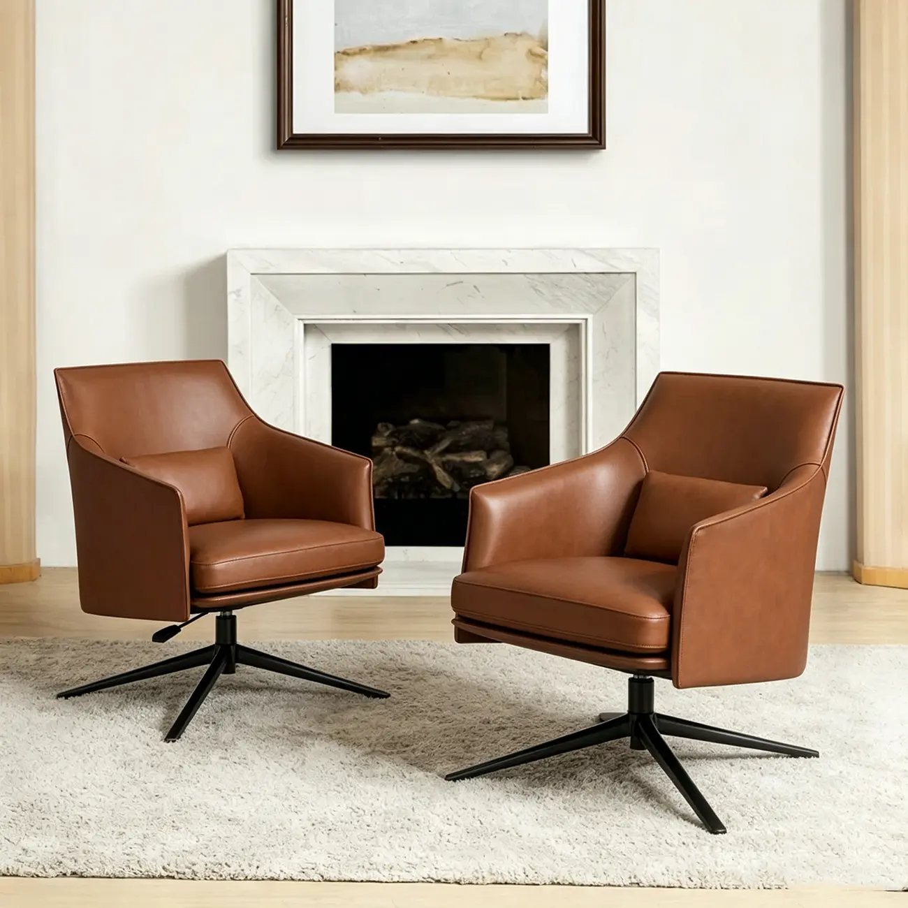 Mid-century Modern Swivel Leather Arm Chair High And Mid Back Image - 9 | homeyfad