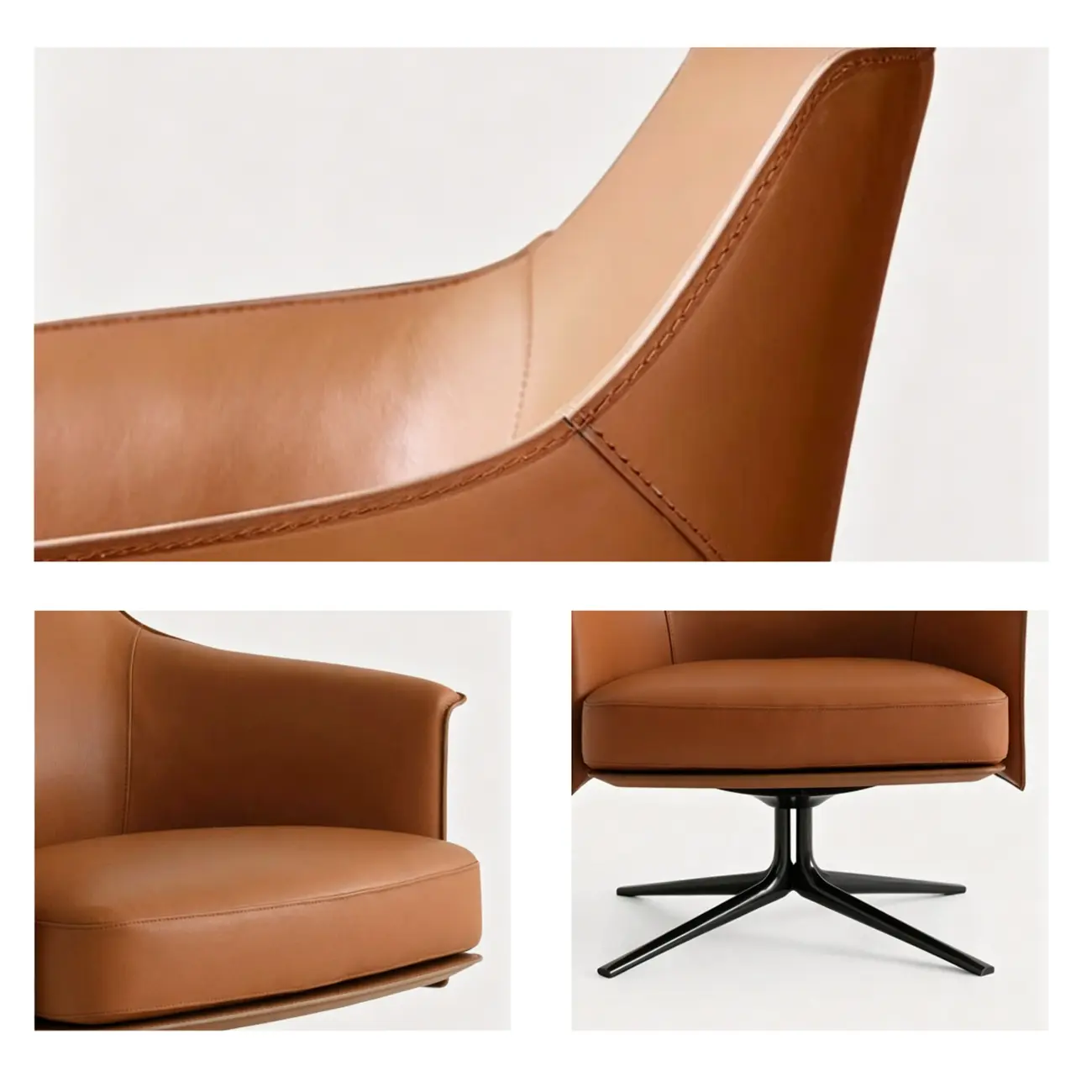 Mid-century Modern Swivel Leather Arm Chair High And Mid Back Image - 8 | homeyfad