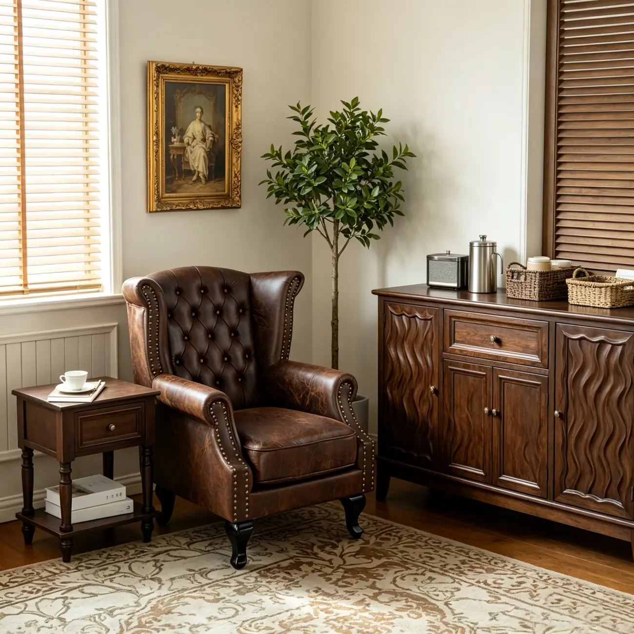Traditional Leather Wingback Accent Chair with Nailhead Trim Image - 5 | homeyfad